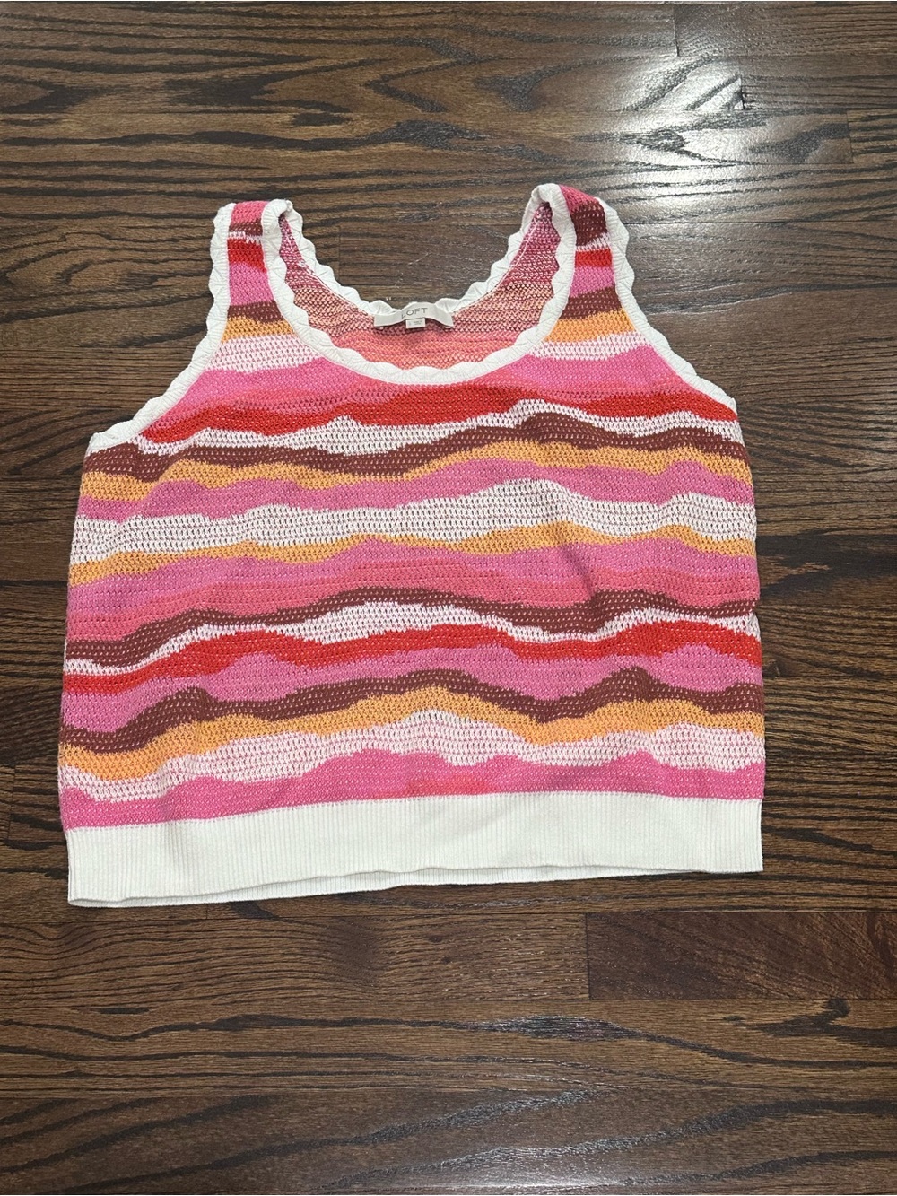 LOFT Wavy Stripe Scoop Neck Sweater Tank Top.